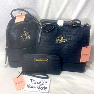 Juicy couture Womans 3pc set messanger crossbody bag purse backpack wallet BNWT
